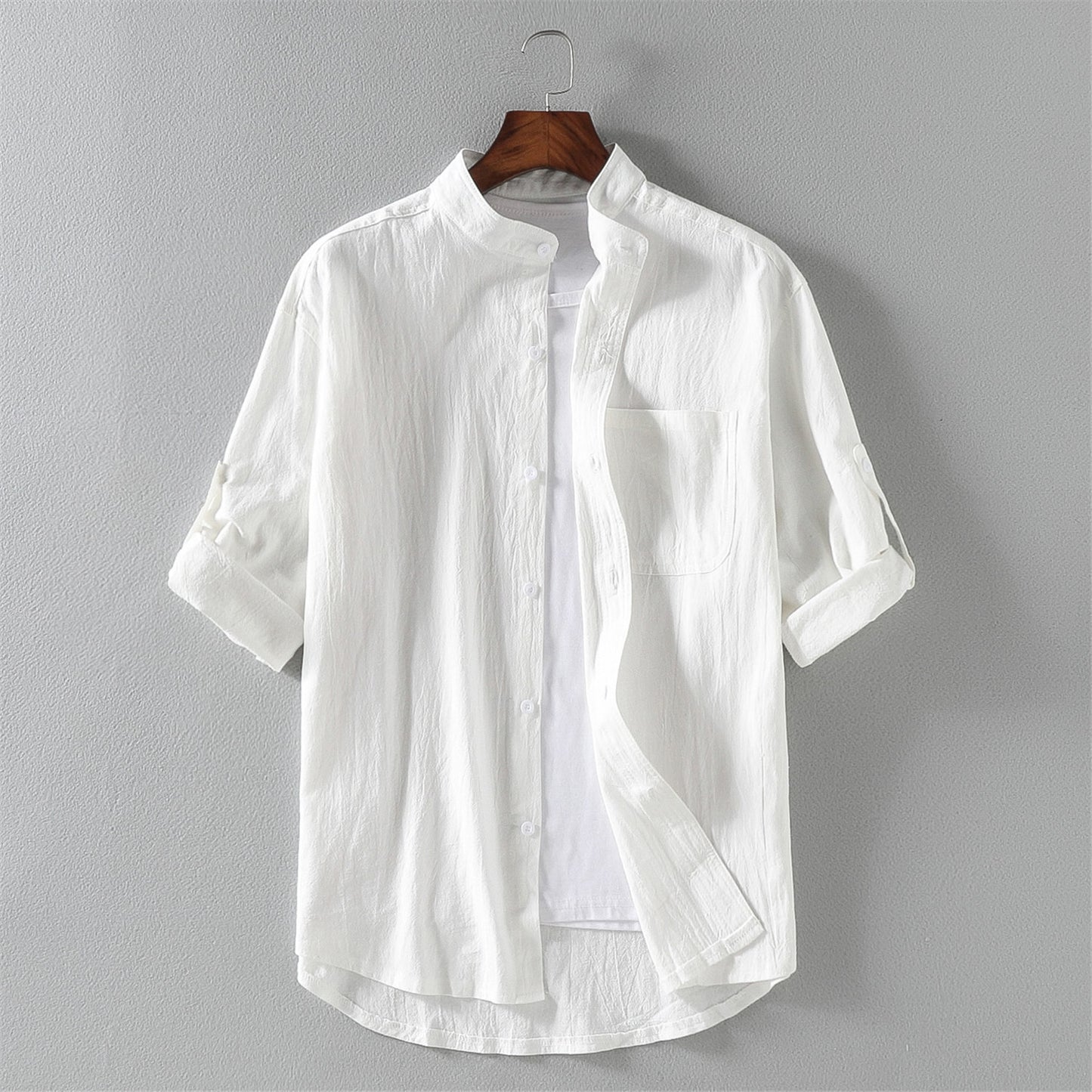 Men's linen short-sleeved shirt summer linen youth summer loose loose cotton and linen shirt men's clothing