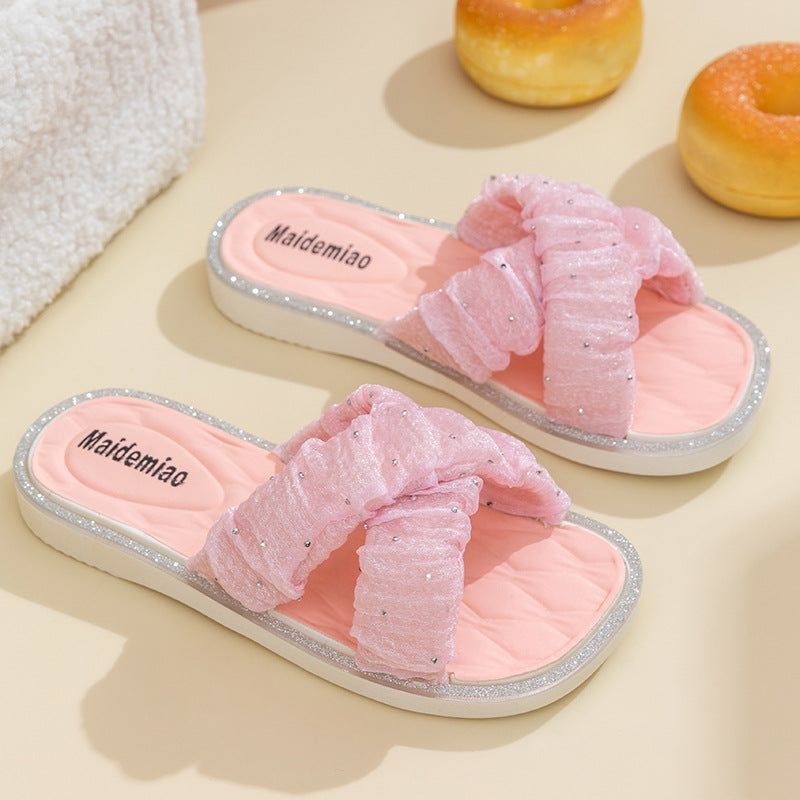 2025 New Kids Fashion Pearl Slippers Wholesale Summer Wear Non Slip Girls Indoor Soft Sole Princess Flip Flops