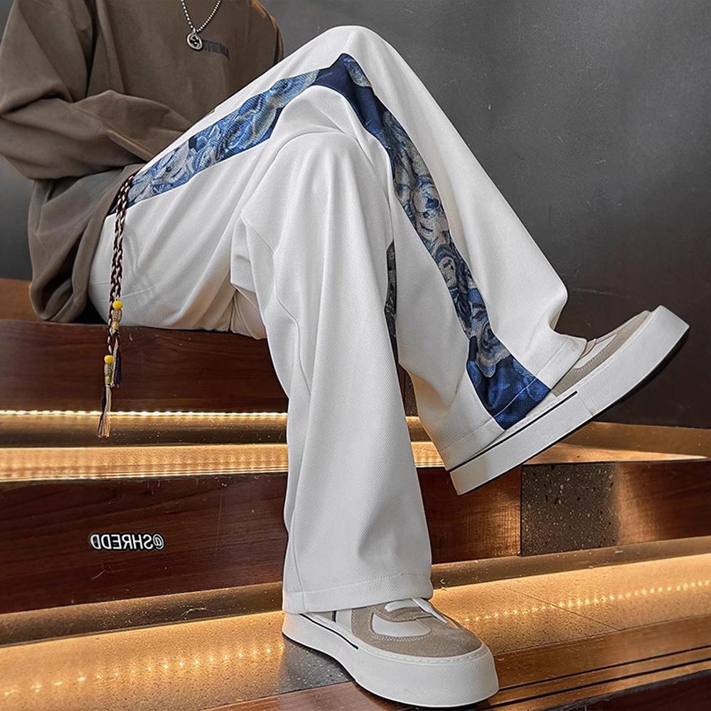 Cross-border new loose casual pants men's trend versatile pants autumn new pendant velvet mopping trousers apricot color
