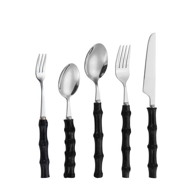 Cross Border Cutlery Set Natural Bamboo Handle Knife Fork Spoon Creative Stainless Steel Spoon Knife Fork Hotel Gift Set
