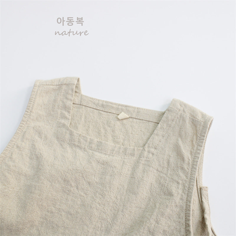 Autumn children's vest men's treasure sleeveless vest Korean version solid color linen loose casual girls' top A drop shipping