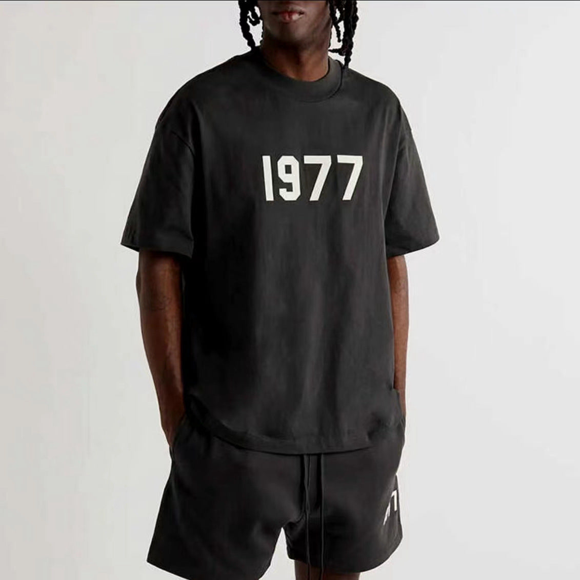 1977 Iron Black Essentials Short Sleeve Men's T-Shirt Trendy Brand Fog High Street 2022 Spring Summer Ningbo Quality Original Factory
