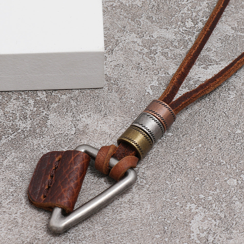 Brown simple European and American fashion men's cowhide necklace personality antique hip-hop pendant leather rope necklace men's jewelry