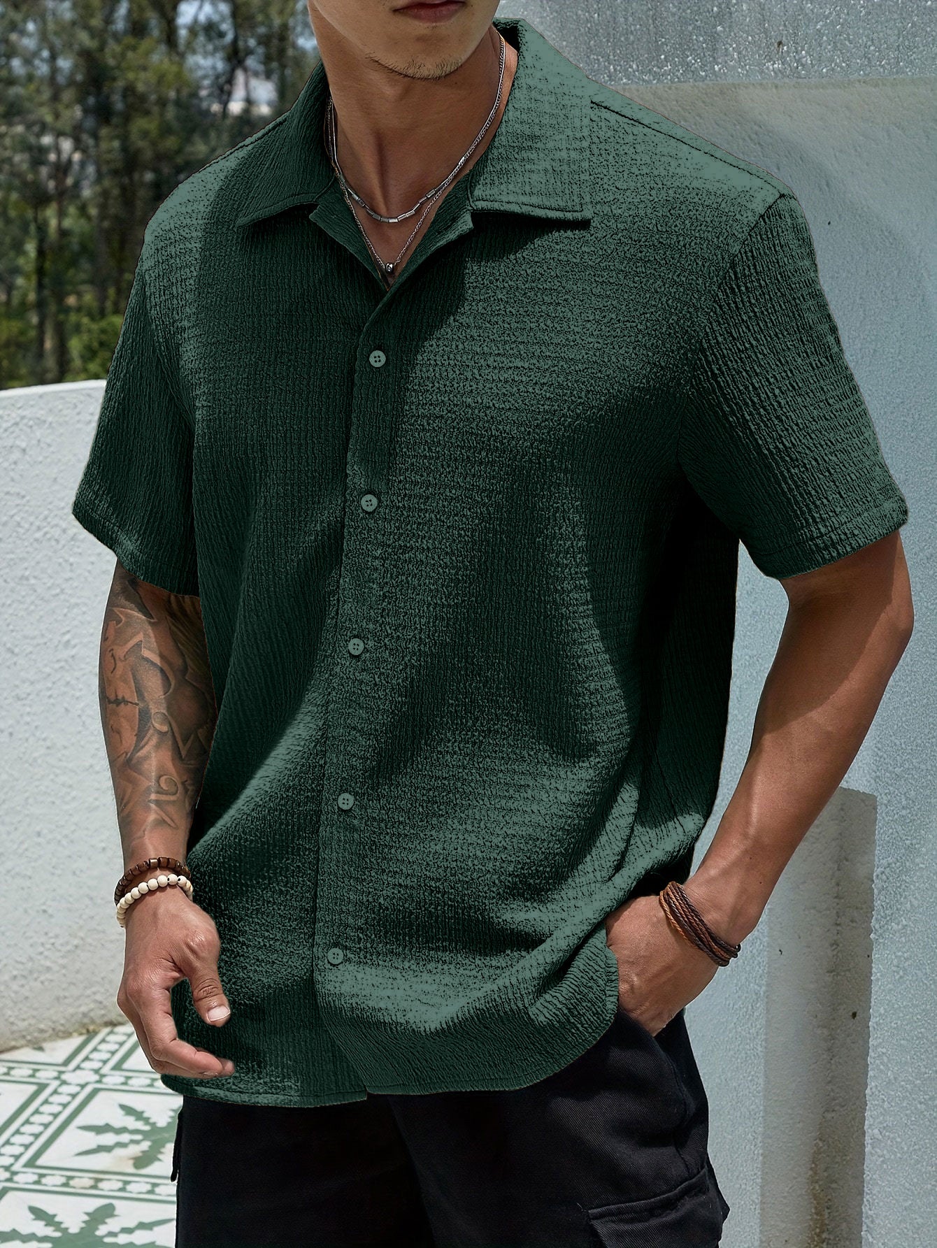 Exclusive for temu shein amazon cross-border foreign trade men's shirt 2024 summer new men's solid color short