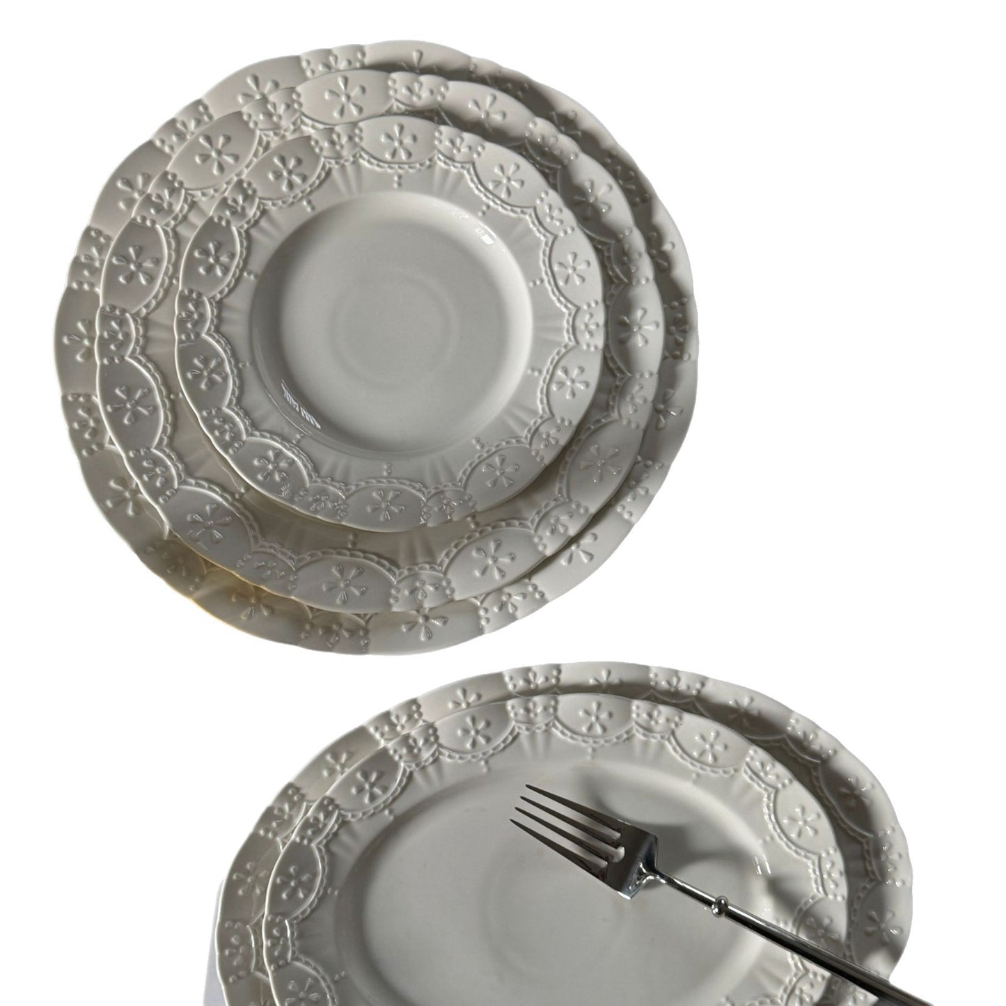Original French medieval style heavy industry relief ceramic Western porcelain plate coffee cup saucer series dessert dish plate wholesale