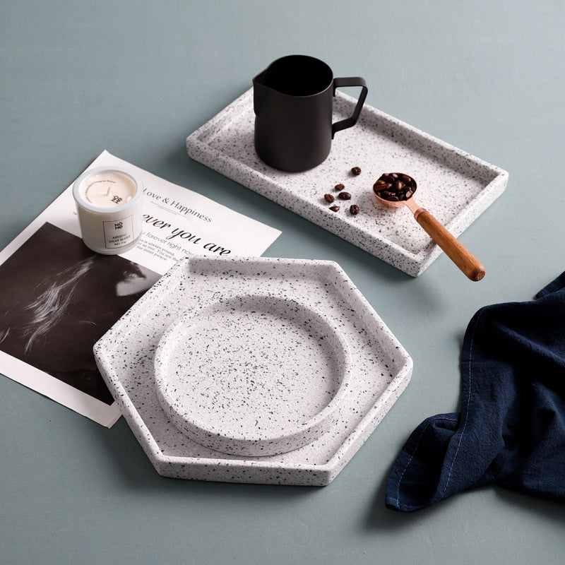 Nordic tea tray marble tray household living room rectangular tray set cup tray fruit tray jewelry tray sushi