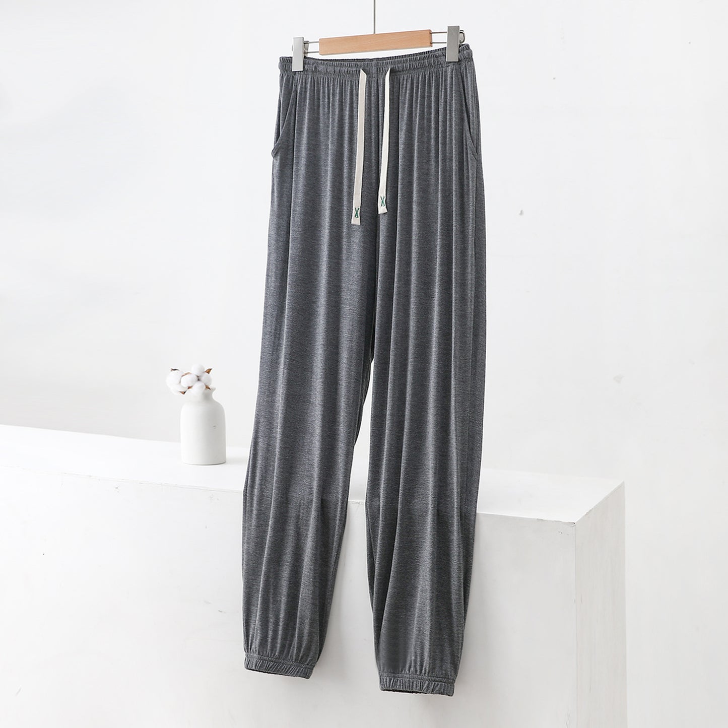 Summer Men's Modal Men's Ice Silk Thin Pants Summer Plus Size Lounge Pants Mosquito Resistant Pants Air Conditioning Pajama Pants