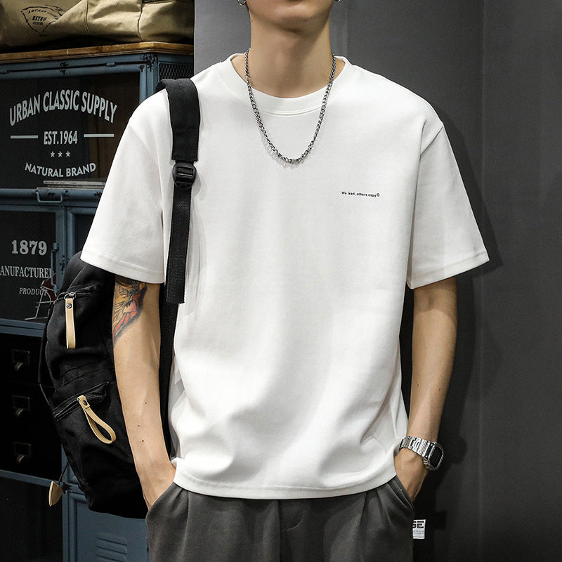 Heavy short-sleeved T-shirt men's top clothes summer new American cotton brand bottom white loose half-sleeve T-shirt