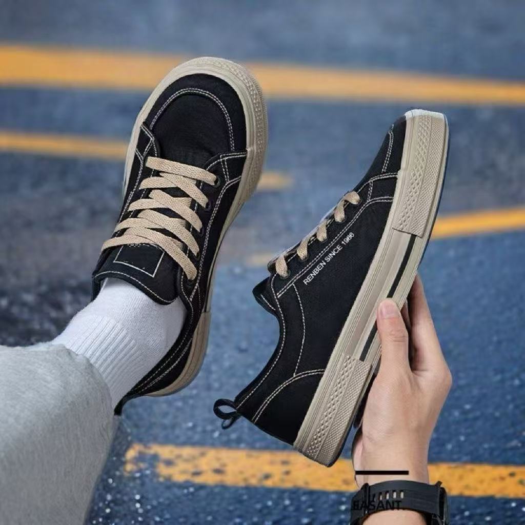 Canvas shoes men's 2025 new spring men's shoes versatile casual black and brown sports thick-soled thin single shoes on behalf of X