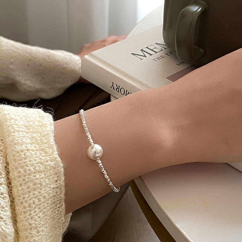 S925 sterling silver broken silver necklace pearl 2024 new clavicle chain broken silver a few taels of light luxury niche necklace