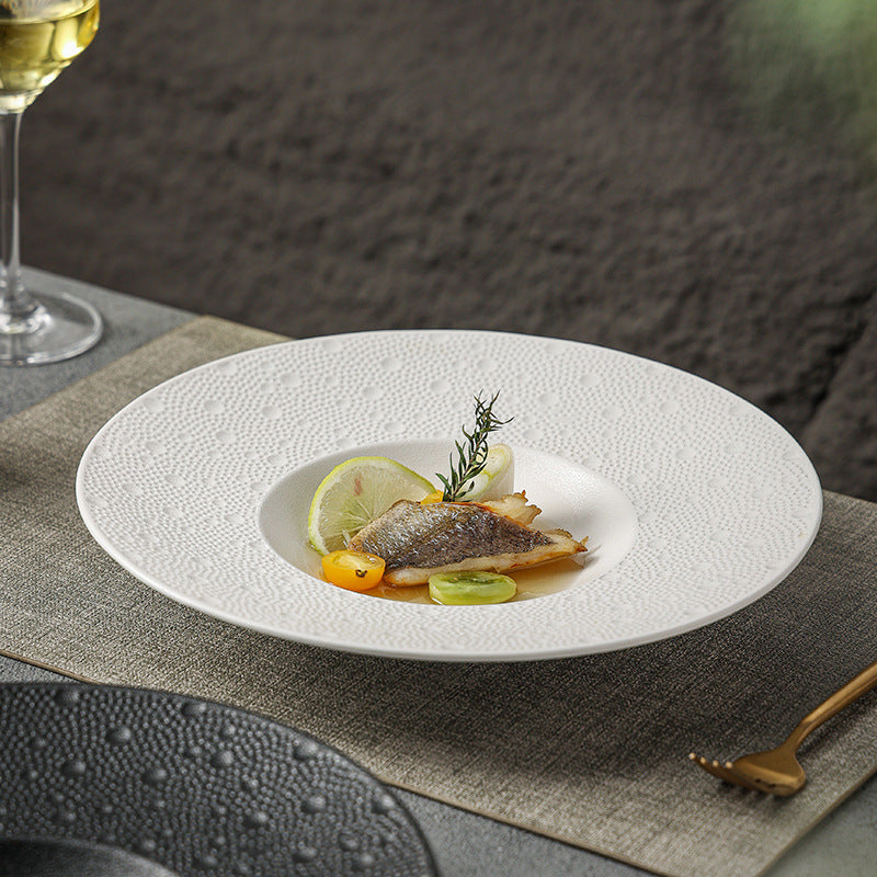 Pure white commercial straw hat bowl pasta plate hotel restaurant tableware creative white porcelain soup bowl fruit salad bowl