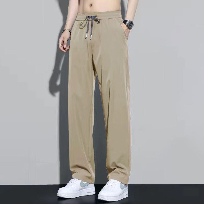 Factory direct summer thin ice silk pants men's loose straight draped feeling trousers quick-drying athleisure long
