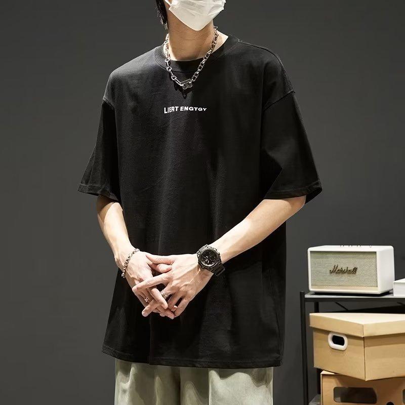 Spring and summer, lazy style, boys' fashion, trendy brand, youth pop, round neck T-shirt, versatile, fashionable, niche, casual short sleeve