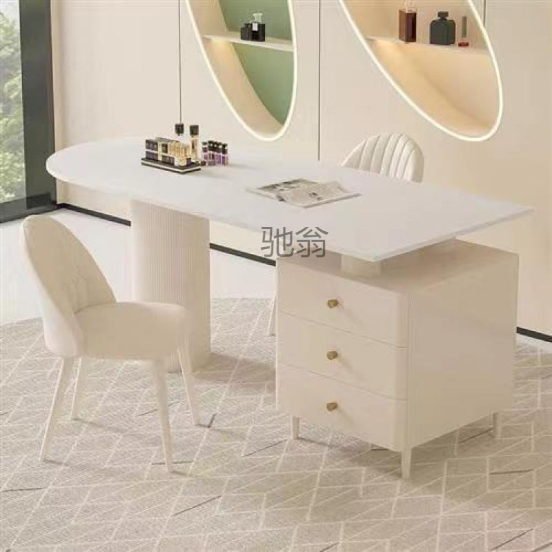 Italian cream style living room, large long desk, light luxury, modern simple rock slab desk chair, study island, computer desk
