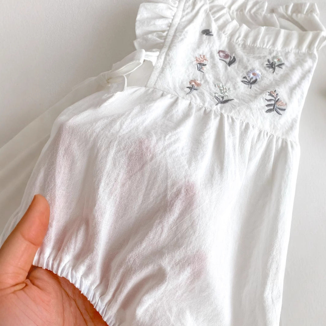 2025 baby summer embroidery floral side waist bow baby toddler hayi baby girl sleeveless thin crawling clothes