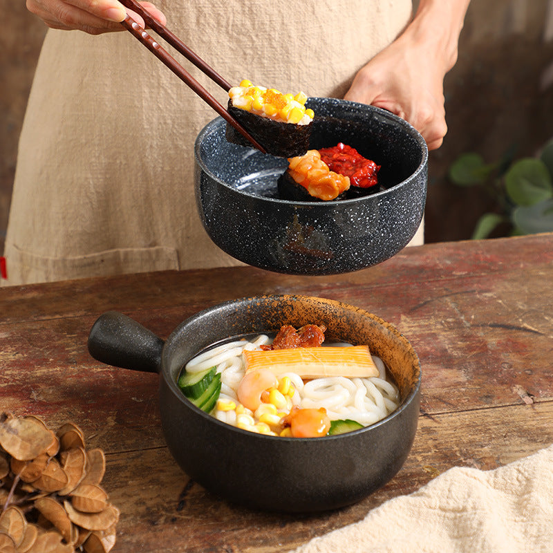 Wholesale Breakfast Bowl Instant Noodle Bowl Salad Bowl With Handle Grill Bowl Heat-resistant Ceramic Japanese Style Retro Creative Baking Baked Rice Bowl