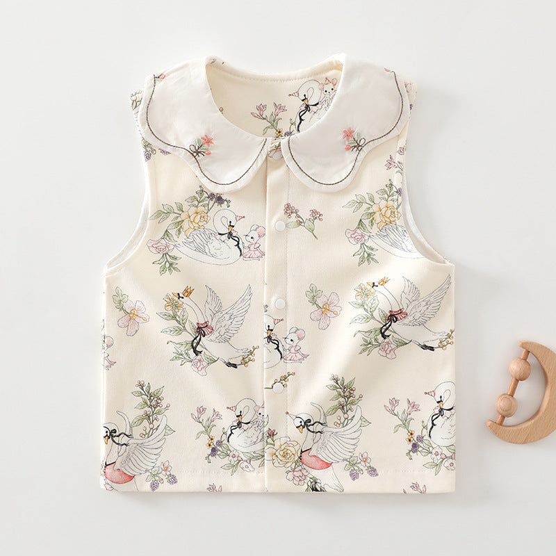 Baby vest, cotton wool, double-layer spring and autumn, baby outer wear, belly protection, baby shoulder vest, double-sided clothes for delivery