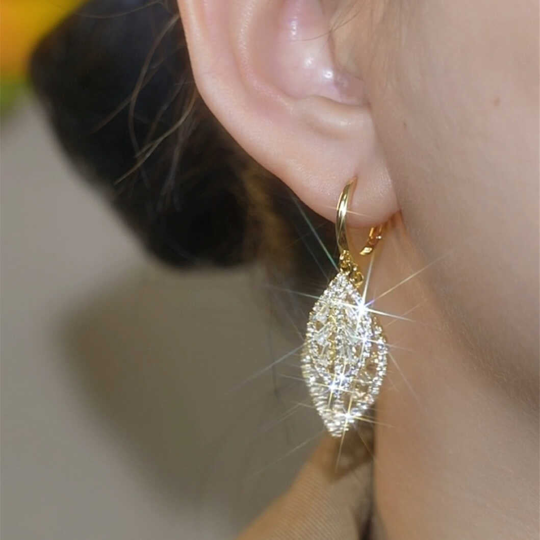 High-end super shiny zircon leaf earrings earrings women's 2024 new fashion earrings hypoallergenic large earrings trend