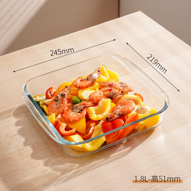 Household high borosilicate glass baking pan High temperature resistant glass baking pan oven microwave steaming fish special steaming and baking