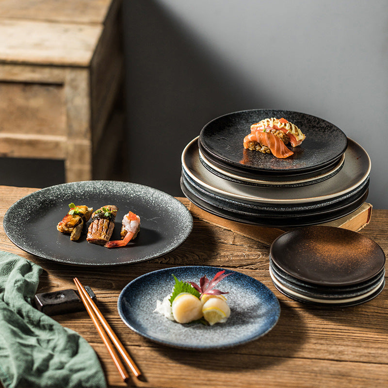 Japanese shallow plate flat plate 12 inch round steak dinner plate household dish plate cutlery plate breakfast plate salad plate