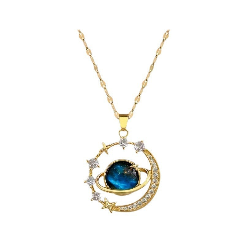 Starry Sky Planet Light Luxury Temperament Gorgeous Full Diamond Necklace Women's Versatile Clavicle Necklace Temperament Light Luxury Niche Design Sense