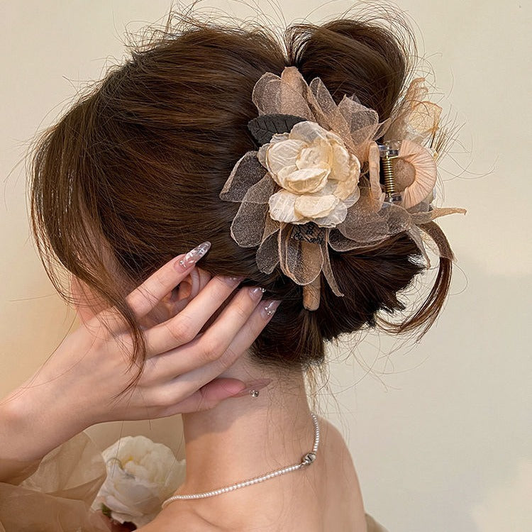 Super fairy camellia grab clip women's summer forest series fairy beauty shark clip French pan hairpin back of the head clip headwear