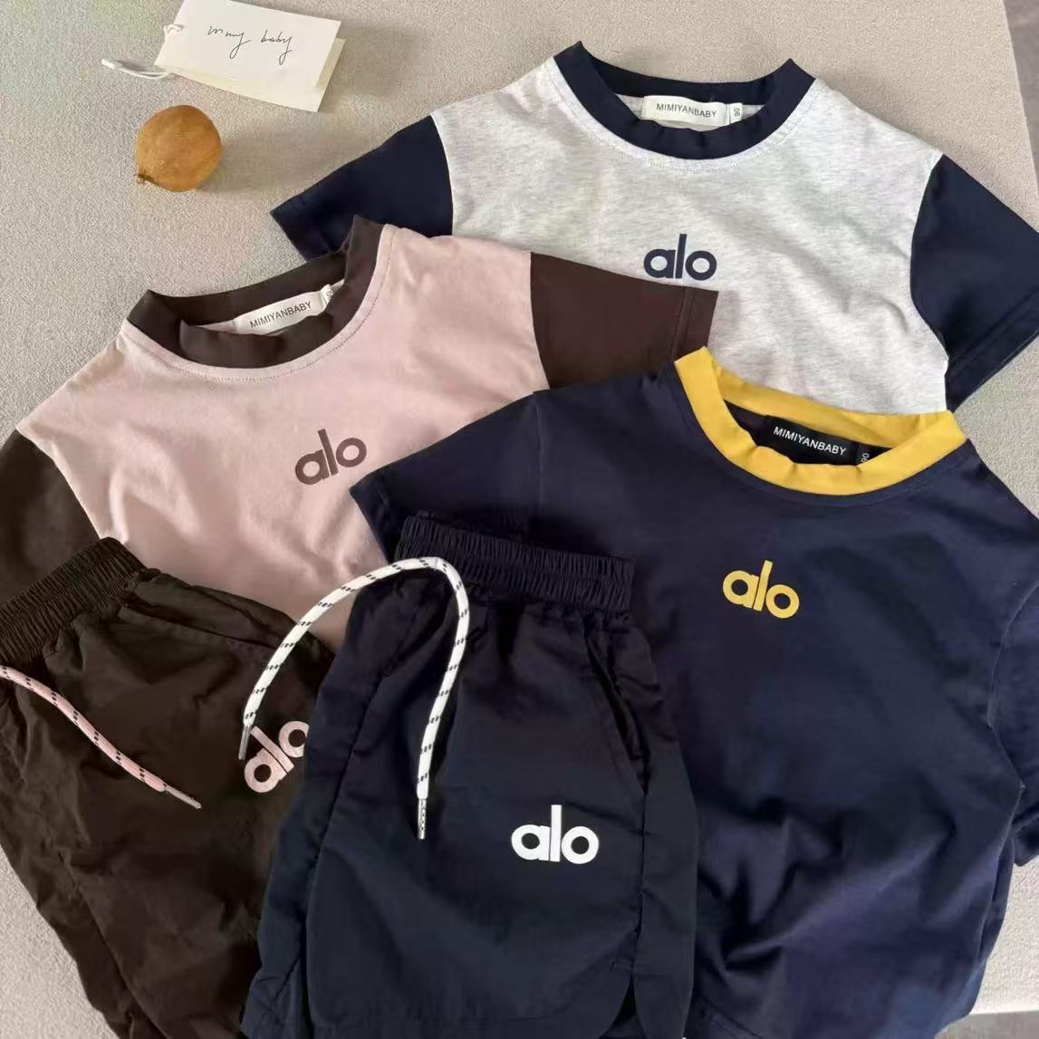 Sunshine boys shorts boys set 2025 summer contrast two-piece set baby short sleeve sportswear girls short sleeve T