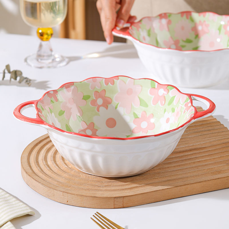 Binaural soup bowl household large 2025 new ceramic high-value small fresh air bubble noodle snail noodle bowl tableware