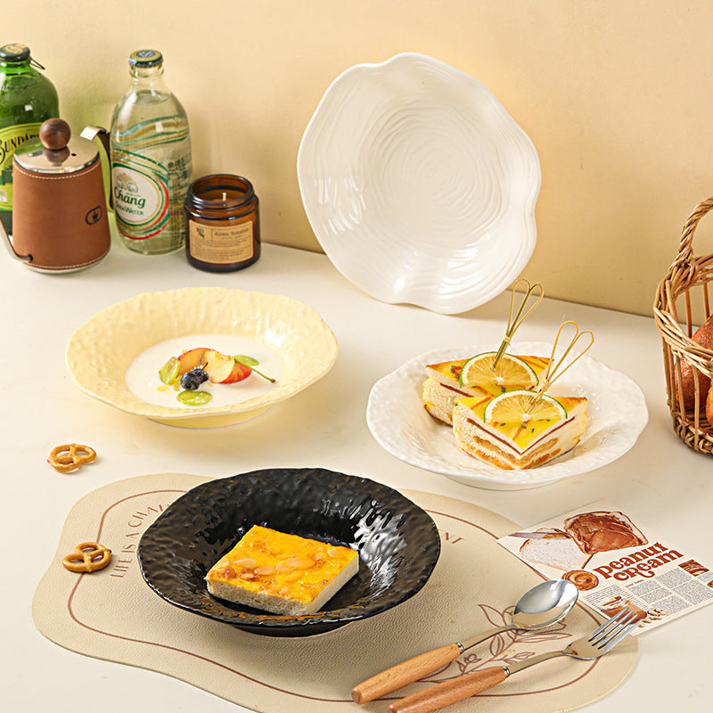 ins style simple high-end plate creative high-value home noodle tableware Western food straw hat ceramic soup plate salad