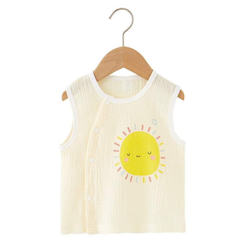 Washed gauze baby vest summer thin boys girls vest horse clip cotton baby gauze kan to wear outside the shoulder