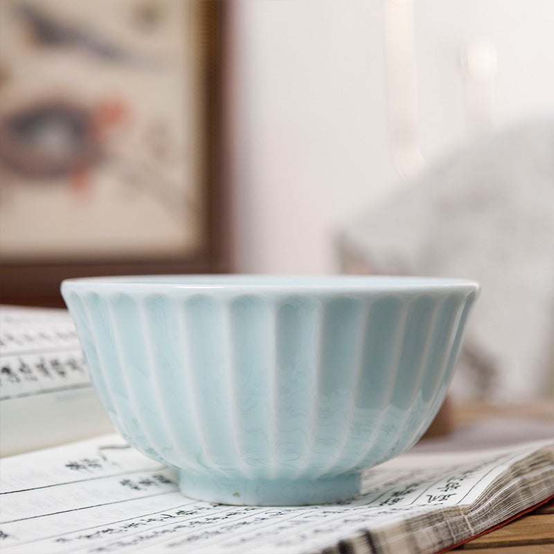 Jingdezhen celadon stripe rice bowl household 5 inch small soup bowl 10 noodle bowls creative characteristic ceramic tableware