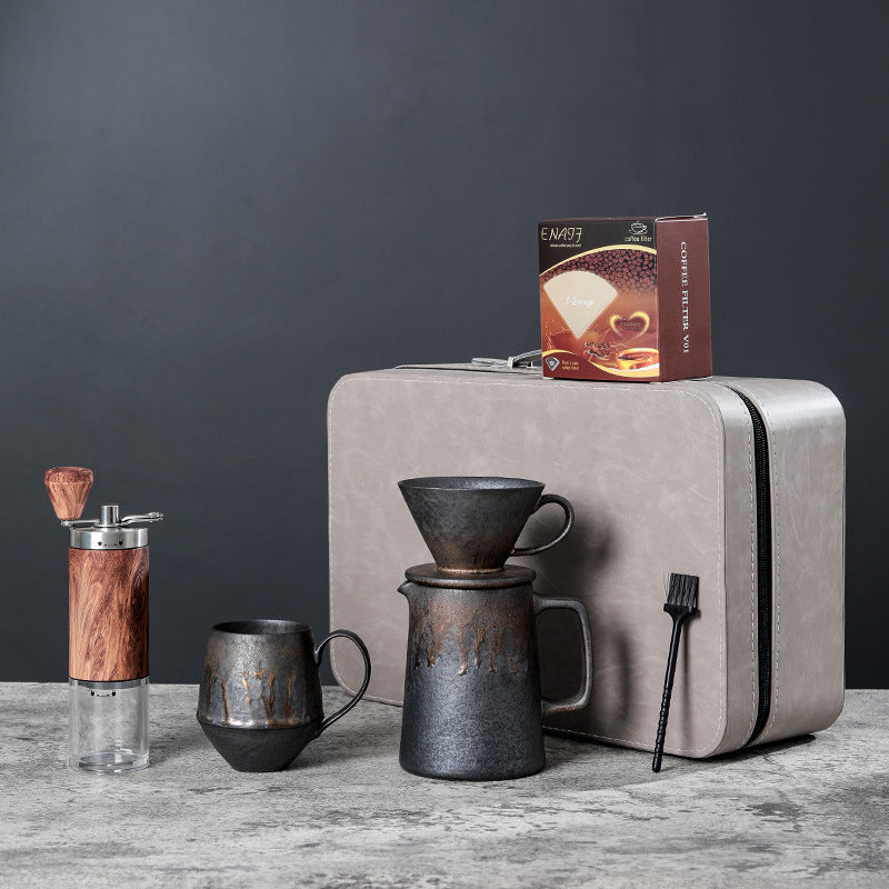 Gilt pour-over set, coffee gift box, coffee utensils, coffee pot, gift drip filter v60 household filter paper grinder