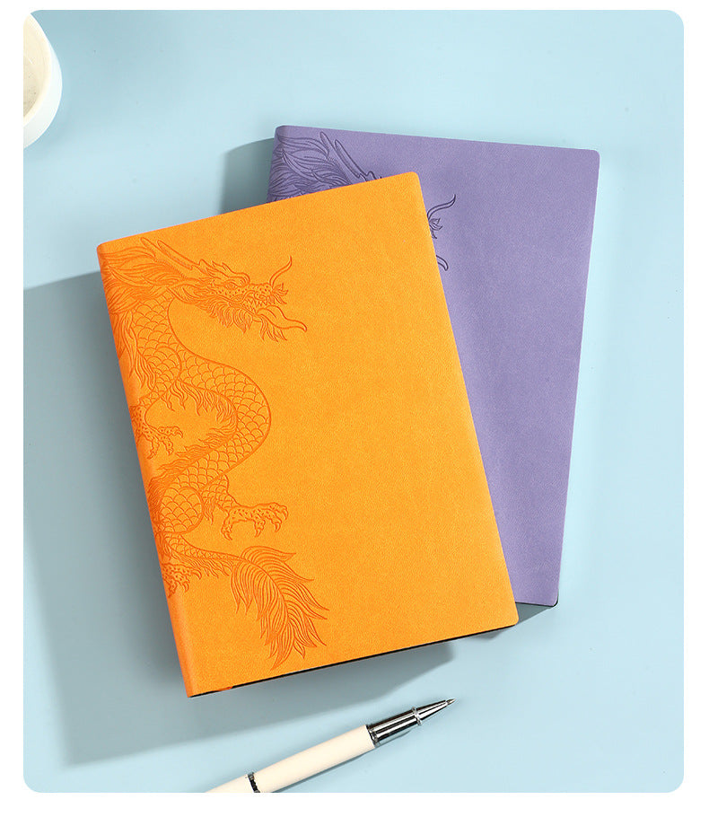 Leather notebook custom A5 simple ins style hand ledger diary notepad soft leather thickened horizontal line dragon version
