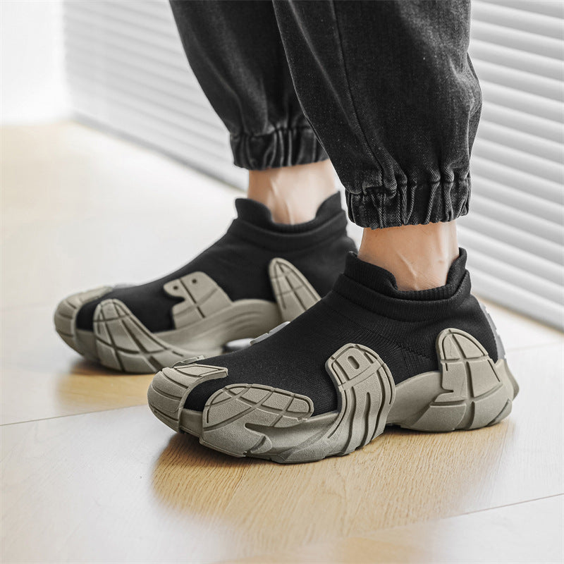 Men's Shoes Summer Breathable Thin Mesh Fly Knit Socks Shoes 2024 New Thick-soled One-Foot Shoes Men's Dad Shoes