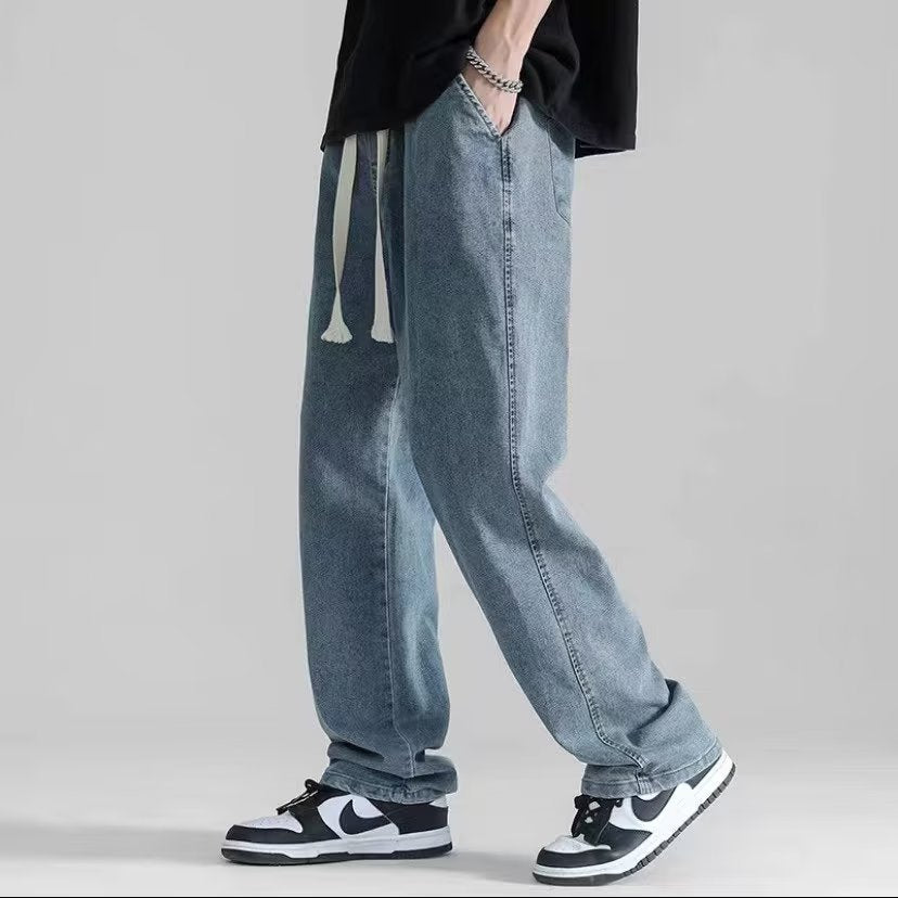 Straight leg jeans men's summer 2022 thin fashion brand loose drop wide leg drape mop pants casual pants