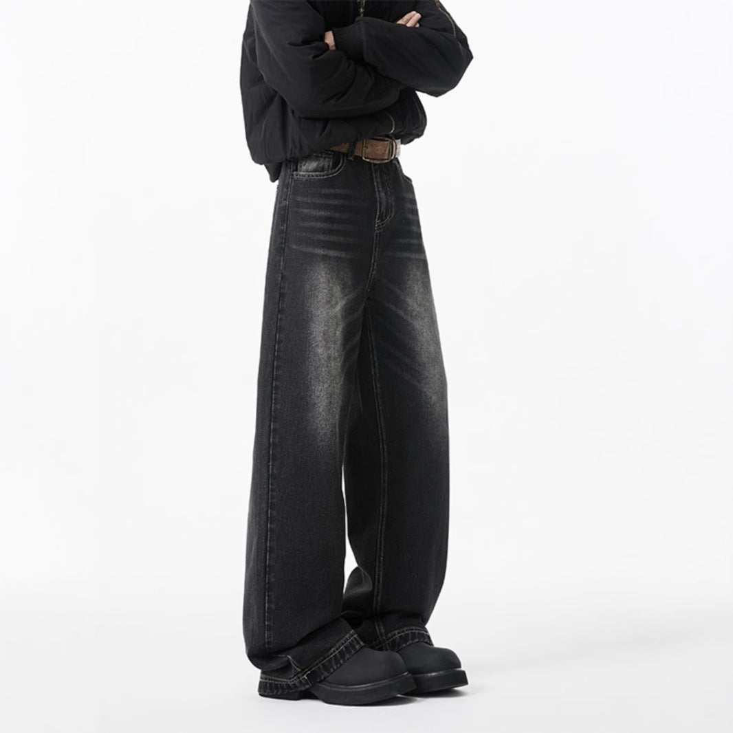 American cleanfit wide-leg jeans, men's spring and autumn straight-leg loose trousers, handsome, high-quality men's pants, tide