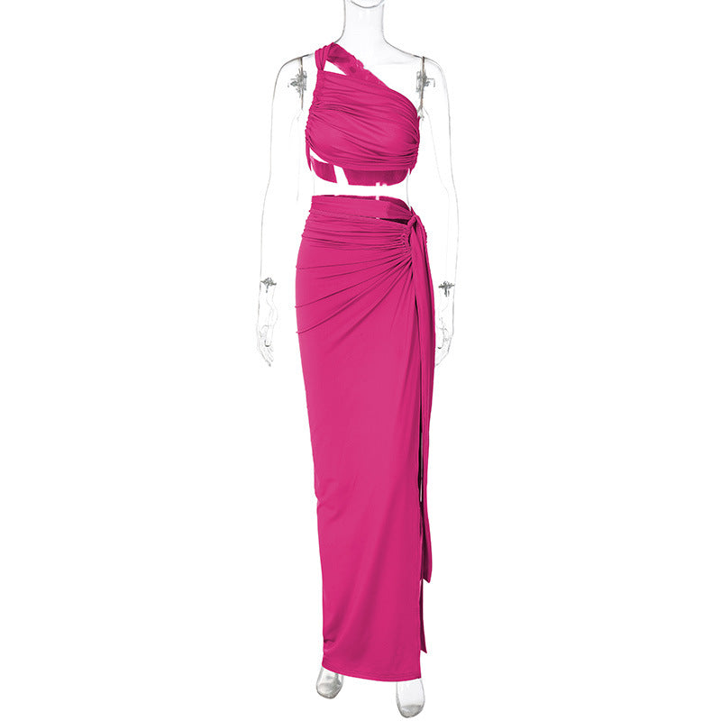 amazon women's summer 2025 new sexy backless bandeau top slim slit skirt set wholesale
