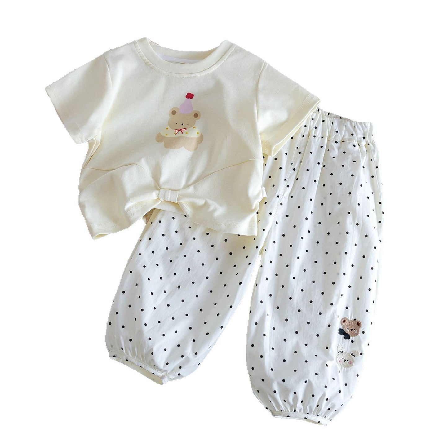 Girls' set 2025 summer new baby cartoon short sleeve t-shirt thin mosquito pants two-piece set of children's summer clothes