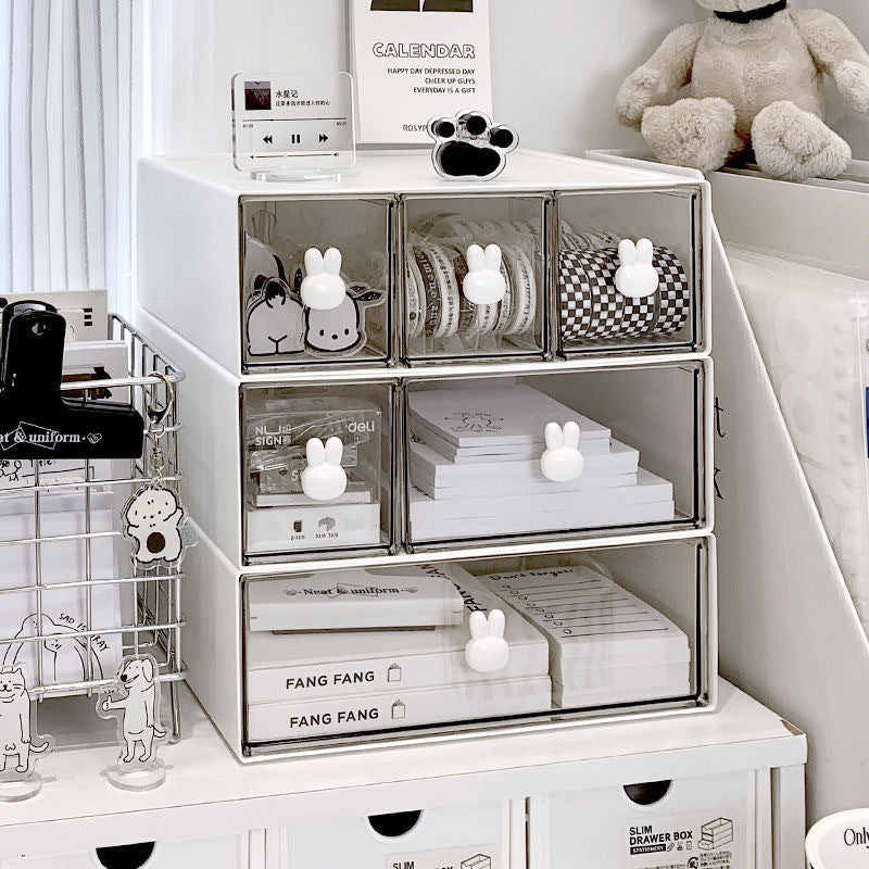 Simple and fashionable stationery storage box, desktop student, multi-compartment drawer, pen holder cabinet, office tape, hair accessories, sundries