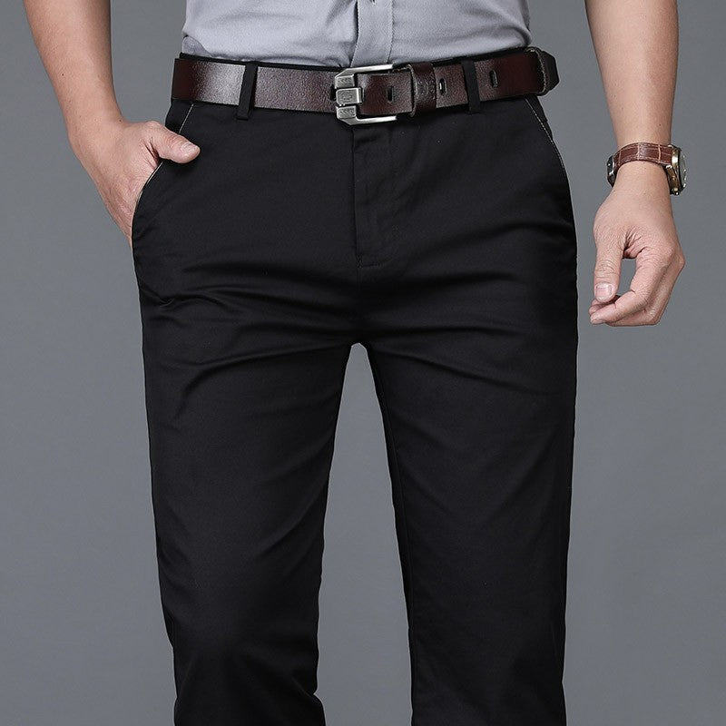 Brand Cotton Casual Pants Men's Spring and Summer Business Loose Straight Leg Stretch Non-Ironing Trousers Men's High Waist Black Pants Thin