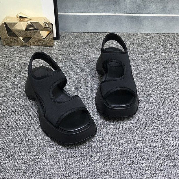 Thick-soled sports sandals women's summer new soft-soled casual pullover loose stretch cloth roman sandals flat-soled sandals