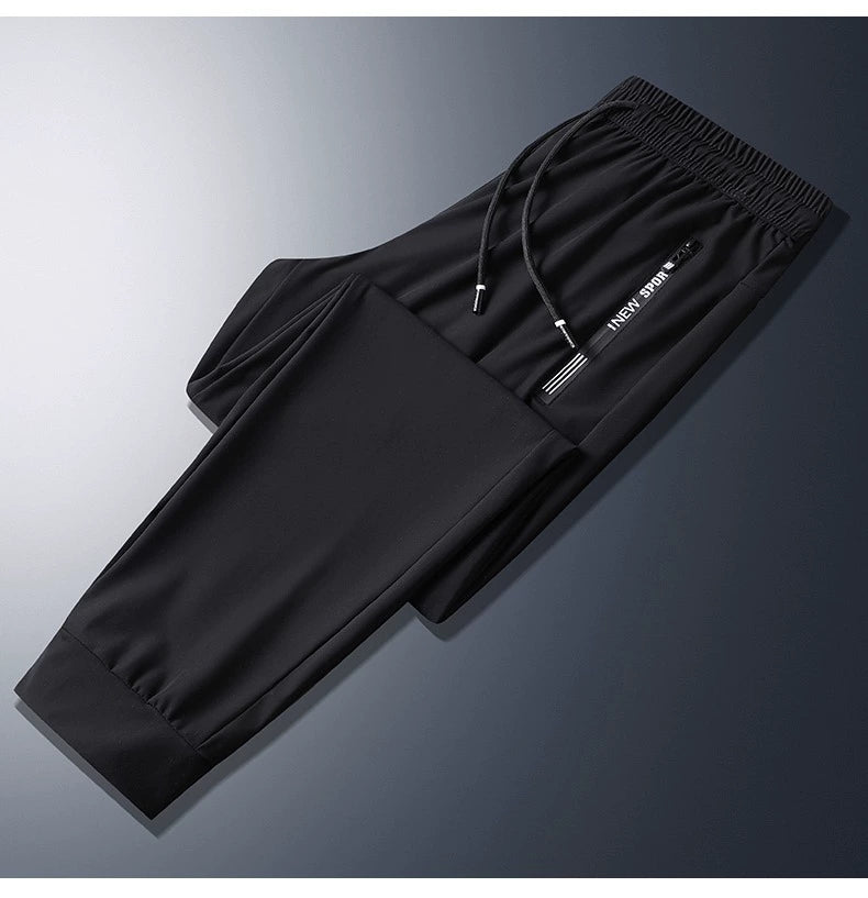 Summer thin air conditioning pants, ice silk pants, men's summer sweatpants, breathable black trousers, quick-drying casual leggings