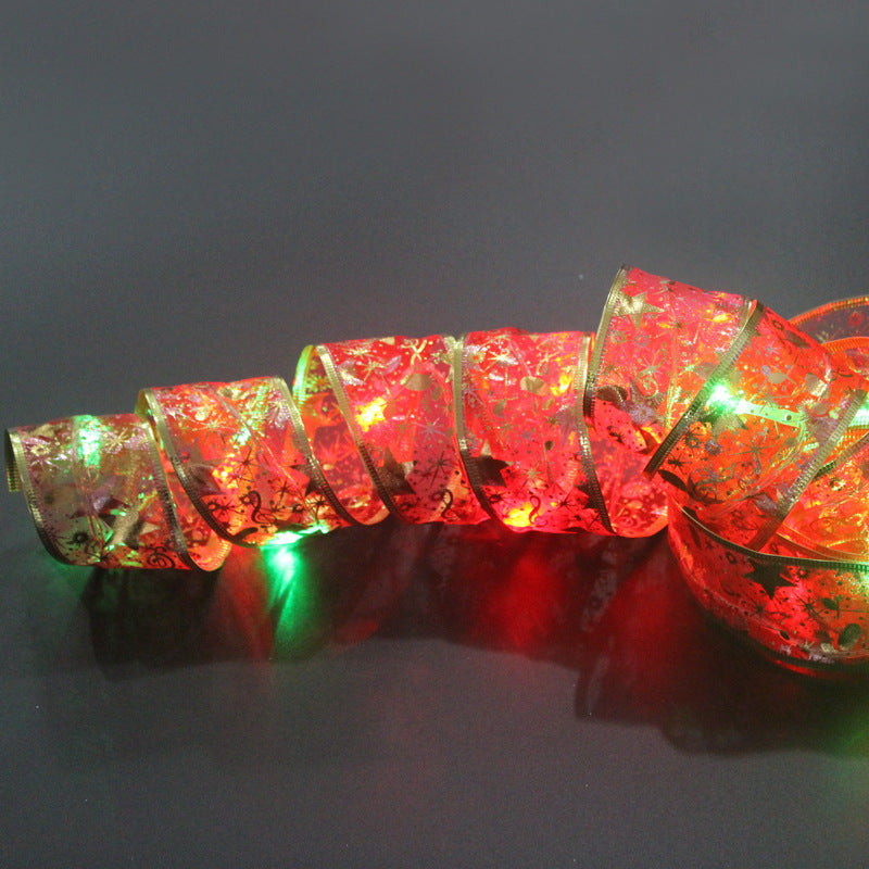 Christmas Ribbon LED String Lights Christmas Decoration Supplies Christmas Tree Decoration Pendant Gifts Hot Stamping Double Layer Ribbon