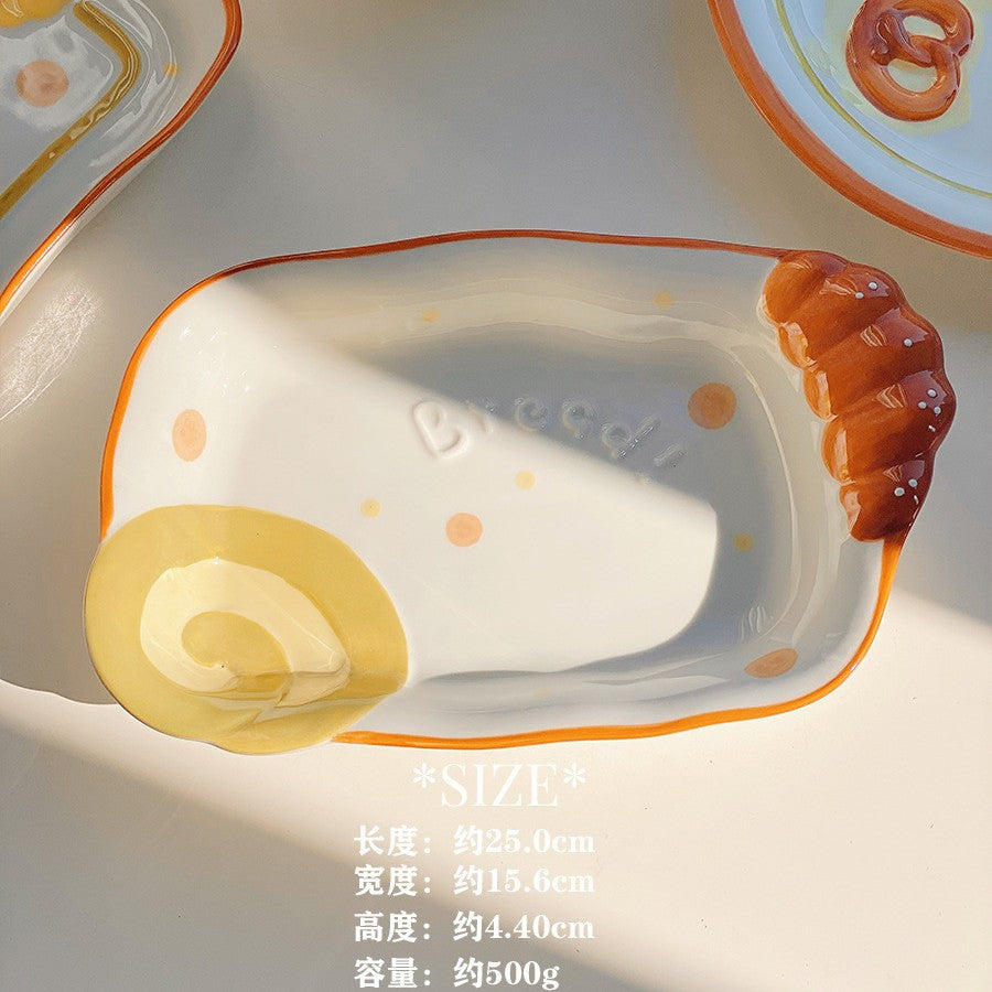 Cute bread, ceramic tableware, home bowl, dessert cookie, bread, high value round plate, rice bowl, spoon, plate