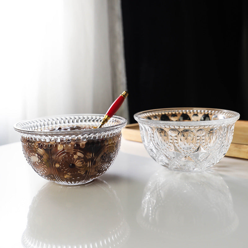 Salad bowl, home Korean creative Japanese dessert tableware, large bowl, instant noodle bowl, sugar water bowl, rice bowl, clear glass bowl