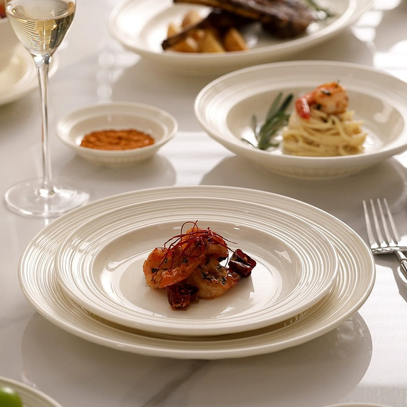 2024 New Nordic Simple Wind Bowl Plate Ceramic Brushed Household Premium Milky White Ceramic Tableware Set