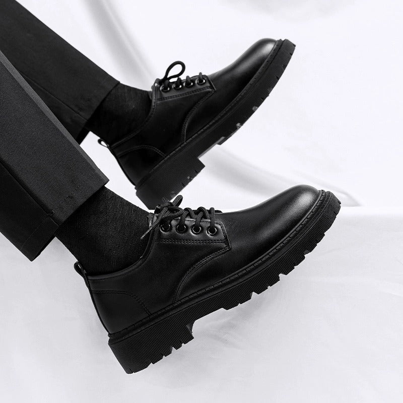 Men's Leather Shoes Breathable British Business Dress Leather Shoes Groom Shoes Security Guards Work Black Big Toe Casual Leather Shoes