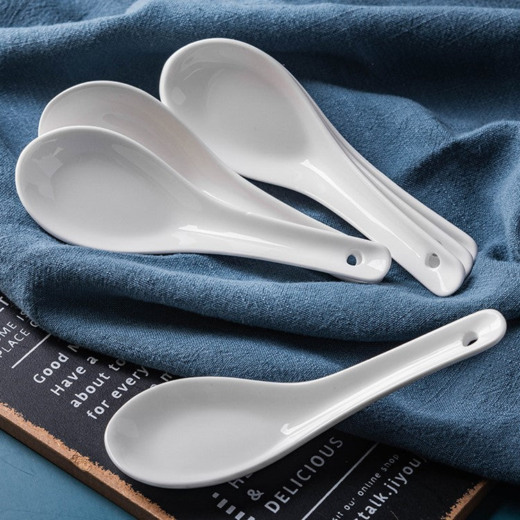 Ceramic small spoon pure white three bends 0140 tablespoons spoon hotel restaurant stall bone china soup spoon factory direct sale