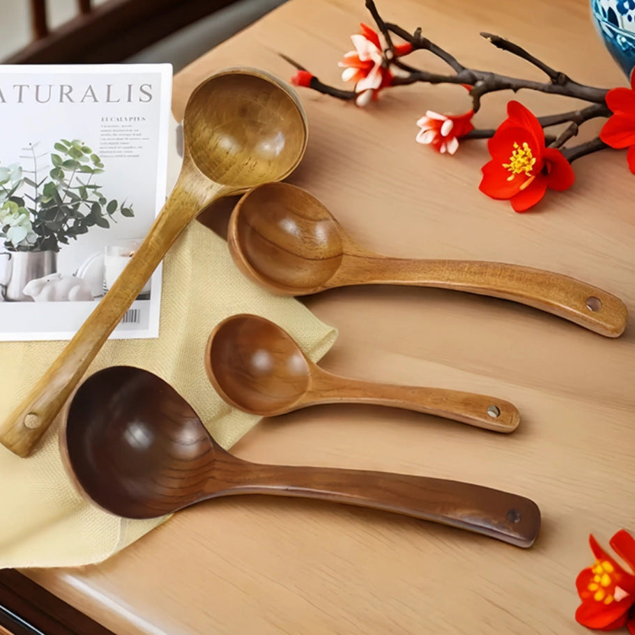 Factory wholesale engravable wooden soup spoon for porridge spoon household kitchen utensils large tablespoon hot pot spoon solid wood long handle spoon
