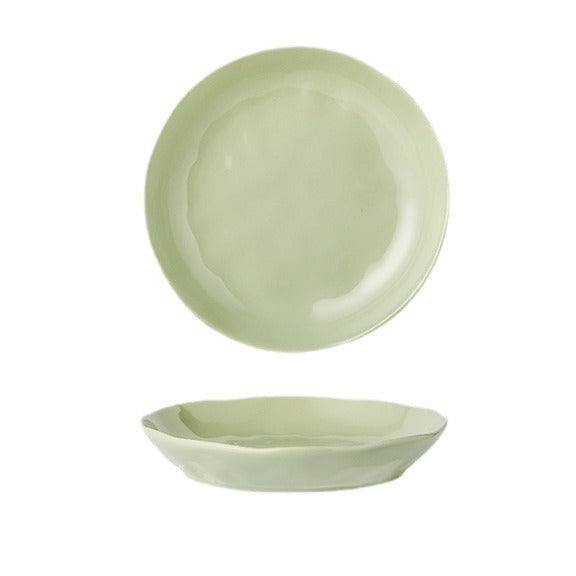 Hand-kneaded pattern cream wind series 8 inch deep dish household round dinner plate Simple solid color large-capacity ceramic plate fruit plate
